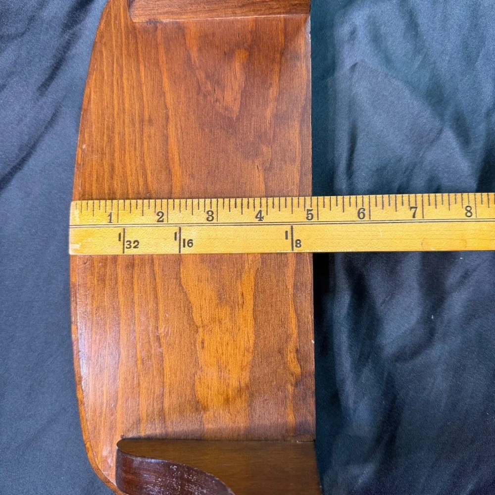 Vintage Wood Floating Wall Shelf Plate Groove Display Brown Semi Circle 16 Inch